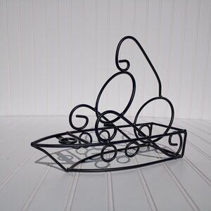 Boat Wine Bottle Holder Black Wrought Iron Metal Nautical Lake Beach Decor Vtg